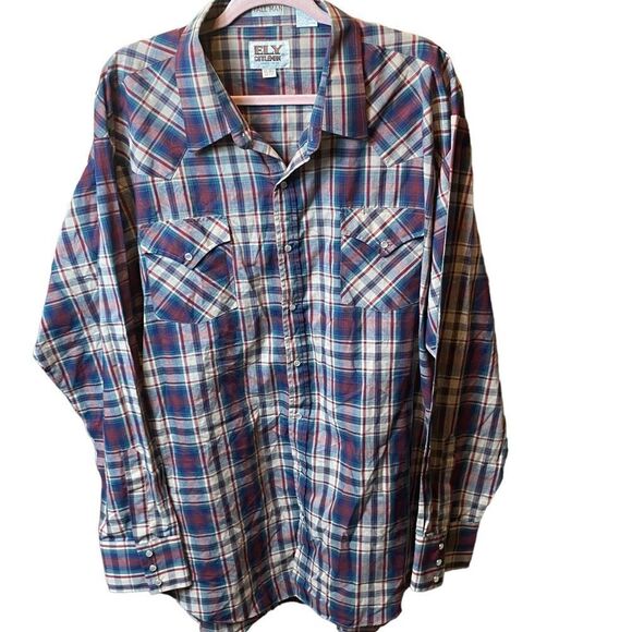 Ely Cattleman Men’s Sz 3XLT Plaid Western Pearl Snap Up Casual Shirt - Picture 1 of 5